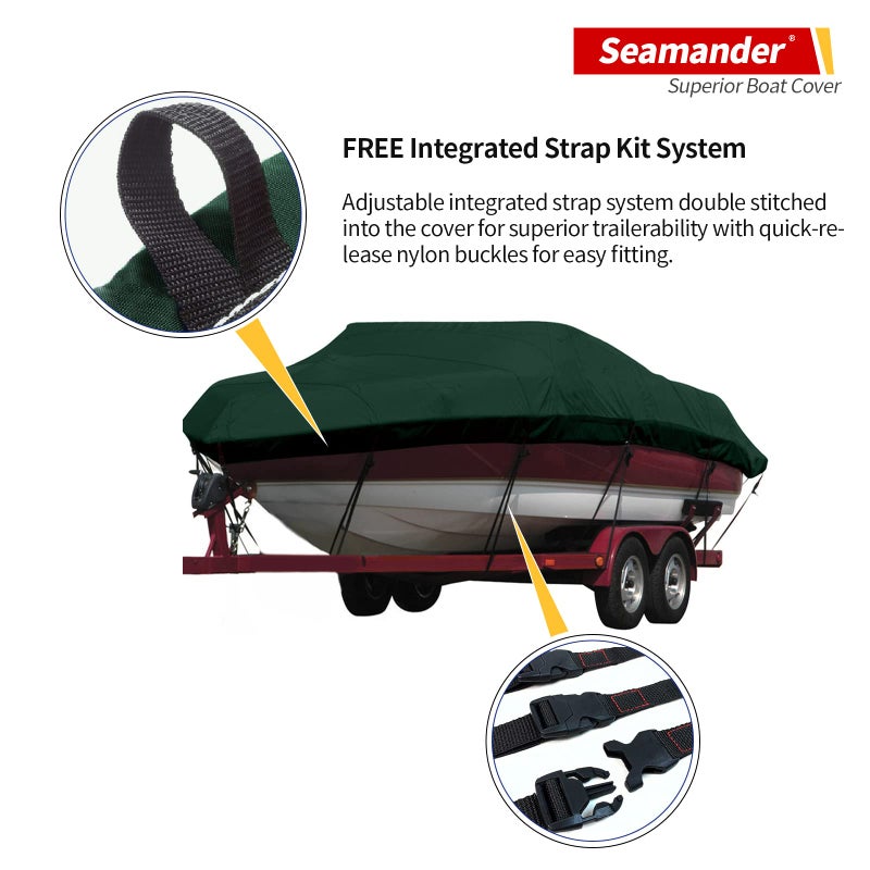 Seamander Waterproof Boat Cover, Solution-Dyed Yarn Marine Grade Cover Fits 14' to 16' ft Bass, V-Hull, Tri-Hull, Fish & Ski, Runabout Bowrider Boats - Heavy Duty Canvas Forest Green 90"" Width - Image 5